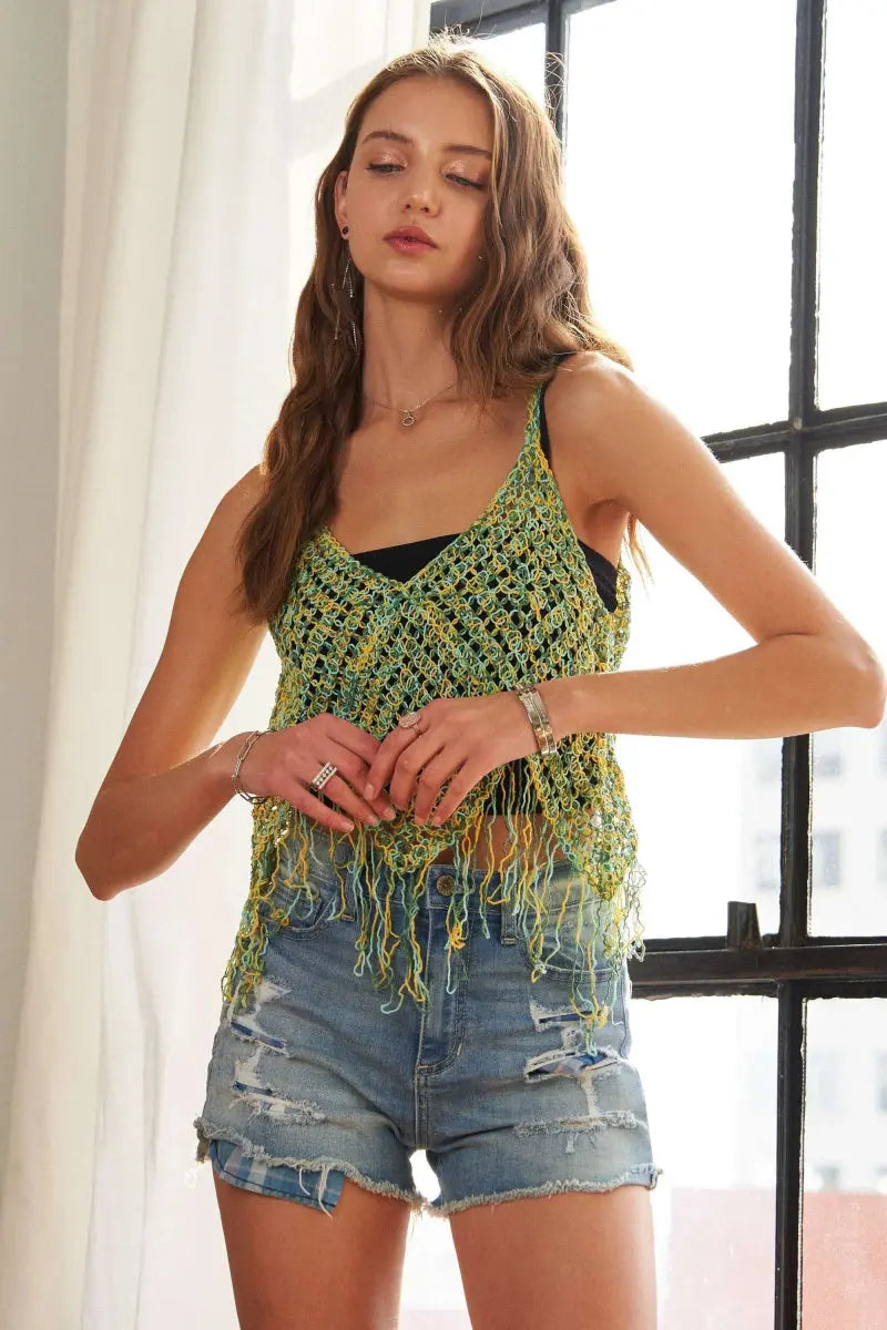 ADORA Fringe Hem Crochet Tank Top for Bohemian Style - Love Salve
